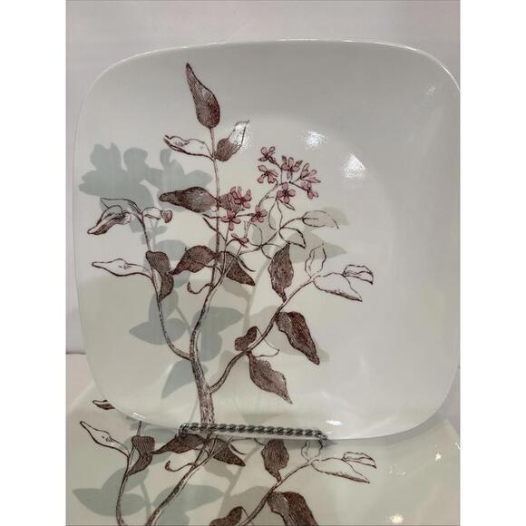 Set Of 6 Corelle Twilight Grove  10.5"  Square Dinner Plates Pink Floral W Brown - Picture 2 of 5